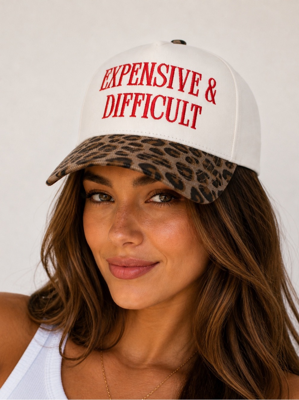 Expensive and Difficult; Embroidered Red Leopard Adjustable Trucker Baseball Cap